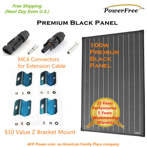 100w 100 Watt SuperBlack Mono Solar Panel + $10 Mounts for 12v Battery RV Boat