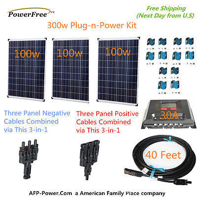 300w 300 Watt 3 100w Solar Panel Plug-n-Power Space Flex Kit 12v Battery RV Boat