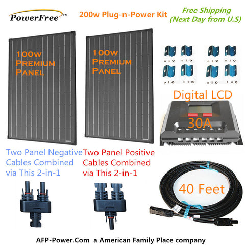 200w 200 Watt 2 100w Solar Panel Plug-n-Power Space Flex Kit 12v Battery RV Boat