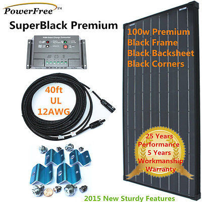 COMPLETE KIT SuperBlack 100w 100 Watt Mono Solar Panel for 12v Battery RV Boat