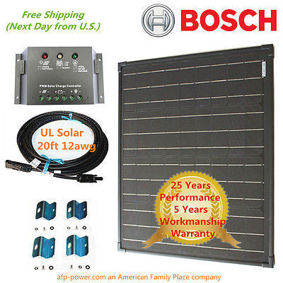 Bosch COMPLETE KIT Super Black 50w 50 Watts Mono Solar Panel Charger 12v Battery