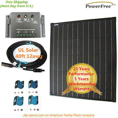 COMPLETE KIT Super Black 80w 80 Watt Mono Solar Panel 12v Battery RV Boat