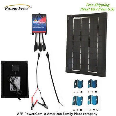 COMPLETE KIT Plug-n-Power BLACK 10W 10 Watt Mono Solar Panel 12v Battery RV Boat