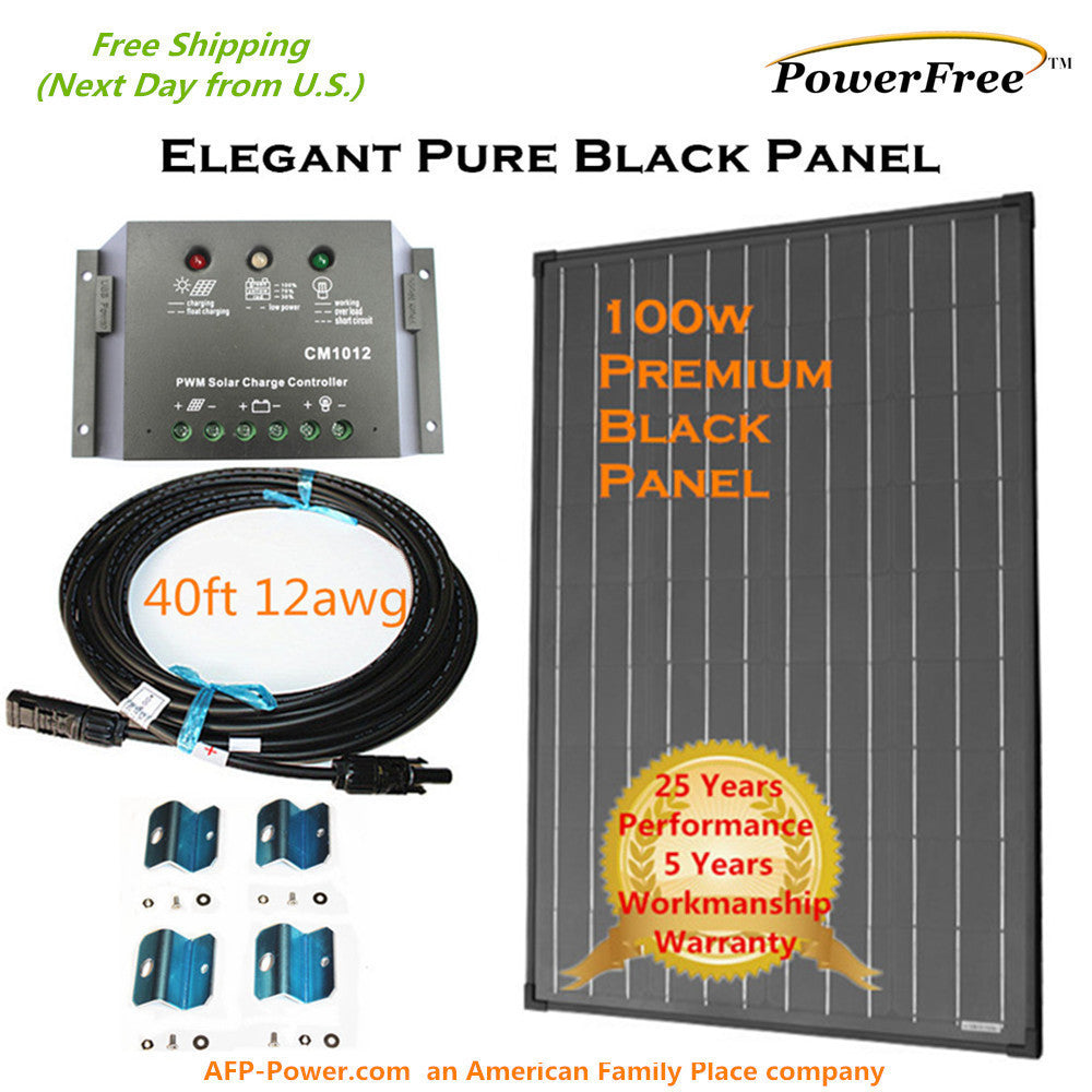 COMPLETE KIT Super Black 100w 100 Watt Mono Solar Panel 12v