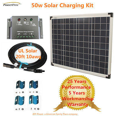 COMPLETE KIT 50w 50 Watts Polycrystalline Poly Solar Panel Charger 12v Battery