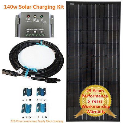 Super Black COMPLETE KIT 140w 140 Watt Mono Solar Panel Kit 12v Battery Off Grid