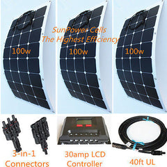 Semi-Flexible Bendable Lightweight 300w 300 Watt Solar Panel Kit for 12v Battery