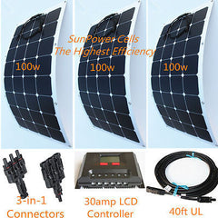 Semi-Flexible Bendable Lightweight 300w 300 Watt Solar Panel Kit 12v Battery CND