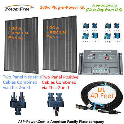 SuperBlack 200w 200 Watt 2 100w Monocrystaline Solar Panel Kit for 12v Battery