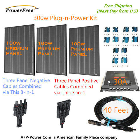 300w 300 Watt 3 100w Solar Panel Plug-n-Power Space Flex Kit 12v Battery RV Boat