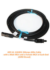 40ft UL 12AWG 30A 600V Cable with MC4 Connectors