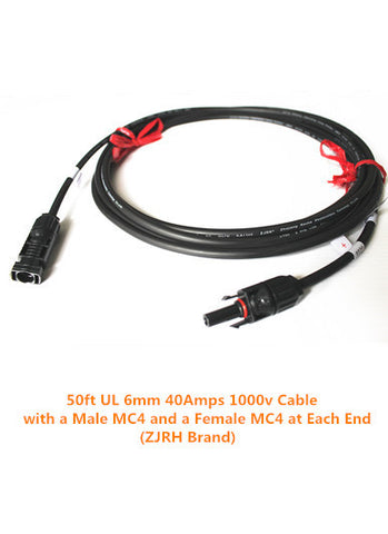 50ft TUV 6mm 40A 1000V Cable with MC4 Connectors